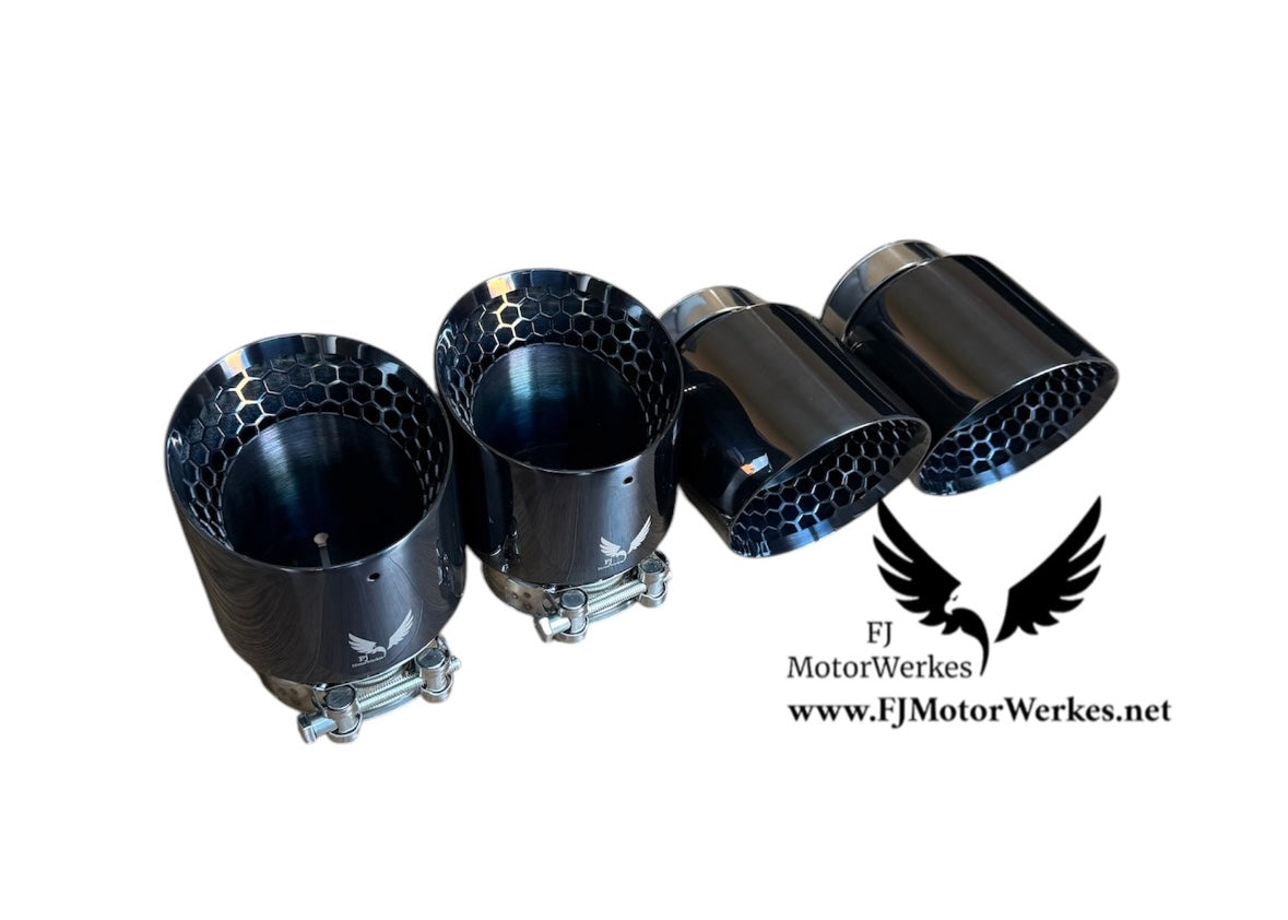 FJ Motorwerkes Bmw M3 M4 G80 G81 G82 G83 Black Chrome Honey Comb Stainless steel exhaust tips 4.5”