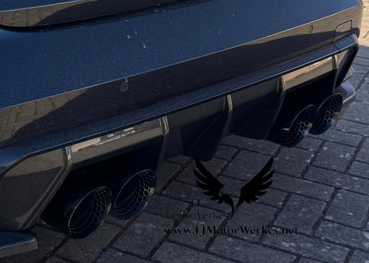 FJ Motorwerkes Bmw M3 M4 G80 G81 G82 G83 Black Chrome Honey Comb Stainless steel exhaust tips 4.5”
