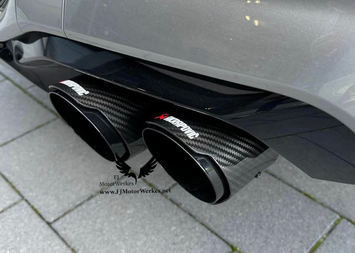 Bmw X3M X4M AK AKRAPOVIC Carbon Fibre Exhaust Tips Direct Fit X3mc X4mc F98 F97 - Black on Stainless steel