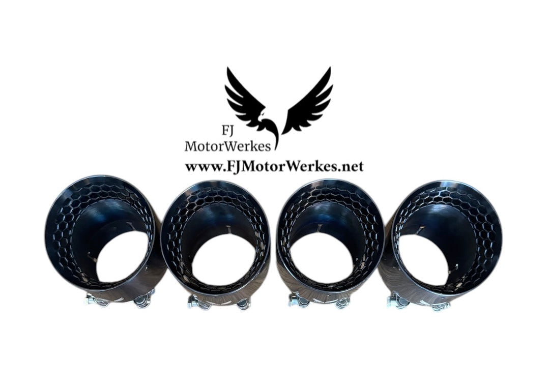FJ Motorwerkes Bmw M3 M4 G80 G81 G82 G83 Black Chrome Honey Comb Stainless steel exhaust tips 4.5”