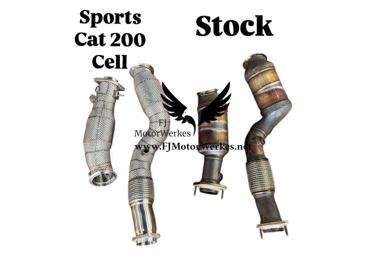 BMW M3 M4 G80 G82 Downpipes with 200 Cell Hi-Flow Sports Cats & Heat Shield 2021+