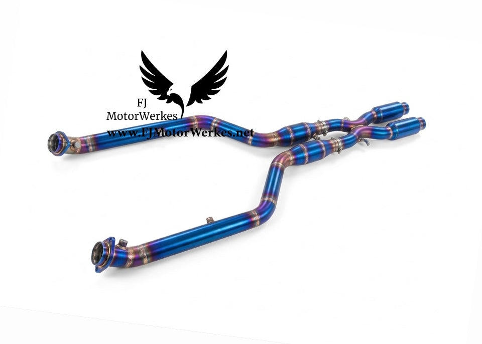 FJ MotorWerkes Bmw M3 E90 E92 E93 Resonated X Pipe Secondary cat Exhaust Midpipe Oem Fit S65 V8 Titanium