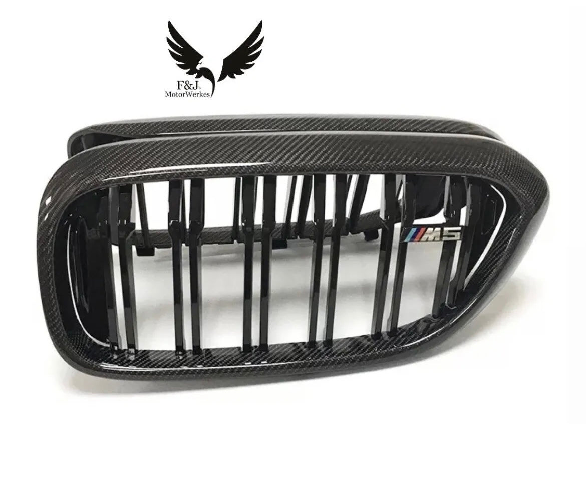 BMW M5 F90 REAL CARBON FIBRE GRILL With Emblem Kidney Grilles