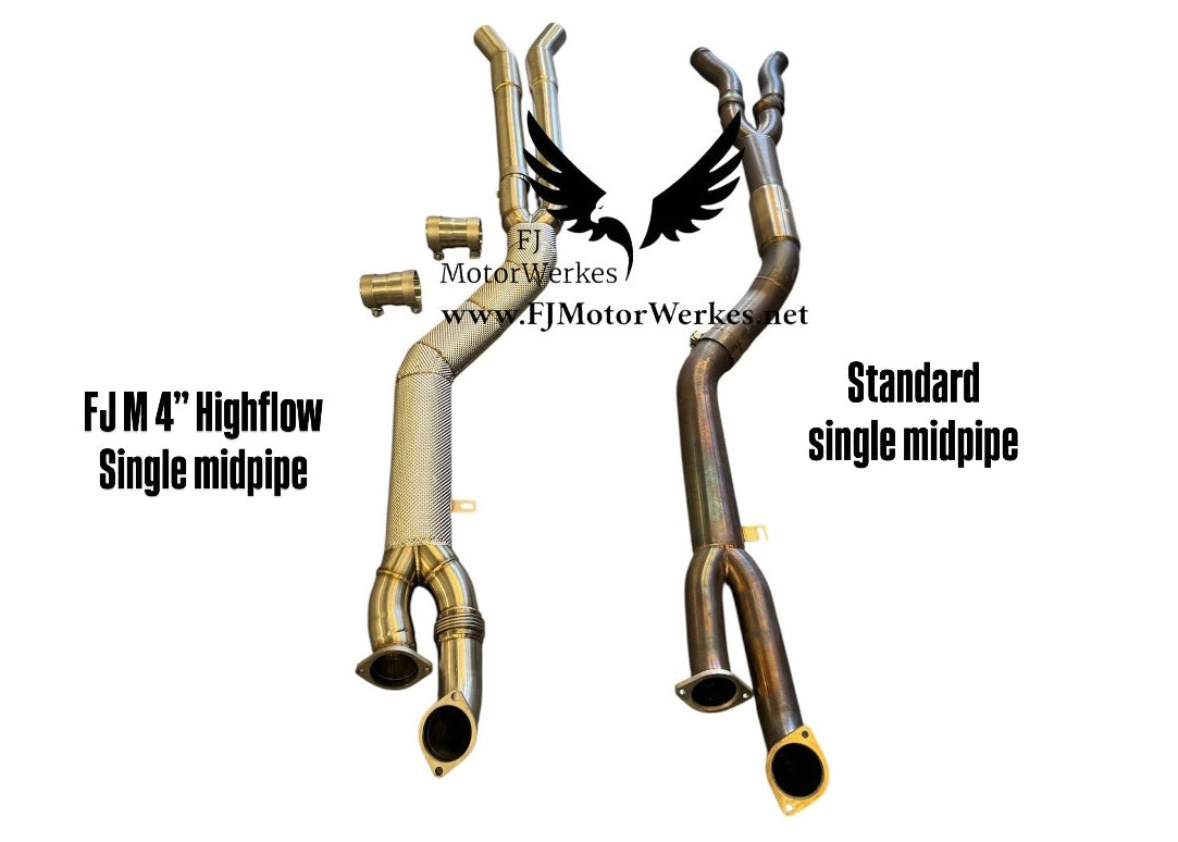 Bmw M2 M3 M4 HIGHFLOW 4” Single Midpipe Stainless Steel High Flow Inc Exhaust Brace G80 G81 G82 G83 G87