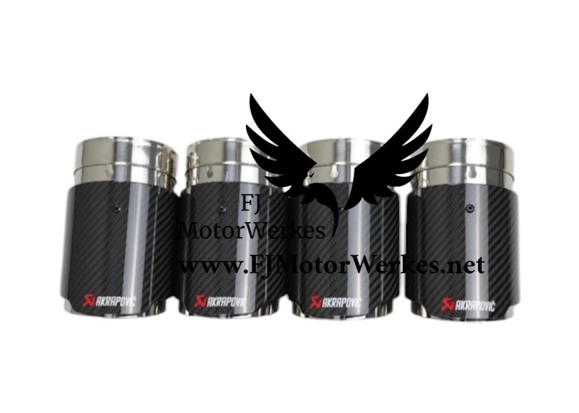 Bmw X5M X6M AK AKRAPOVIC  Style 4.5” Exhaust Tips Direct Fit F95 F96 - Black on Stainless steel 2019+