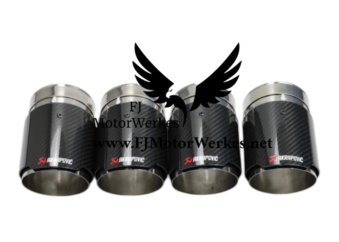 Bmw X5M X6M AK AKRAPOVIC  Style 4.5” Exhaust Tips Direct Fit F95 F96 - Black on Stainless steel 2019+