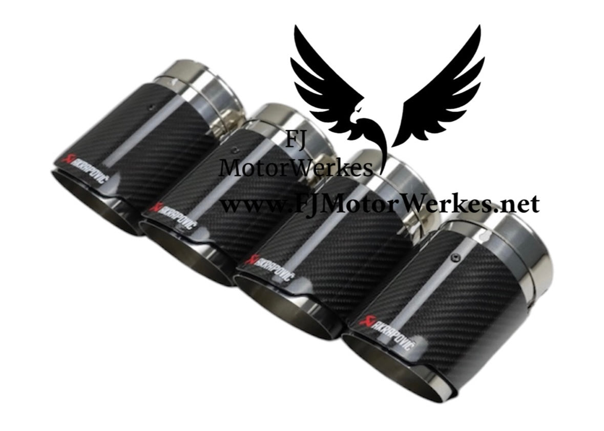 Bmw X5M X6M AK AKRAPOVIC  Style 4.5” Exhaust Tips Direct Fit F95 F96 - Black on Stainless steel 2019+